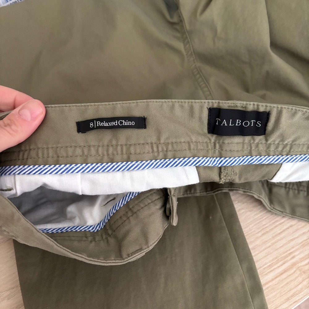 Talbots Pants 8 Khaki Green Relaxed Chino Stretch Trousers Cotton Loose Academia - Picture 8 of 11